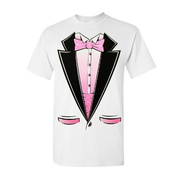 Tee Hunt Pink Tuxedo T-Shirt Funny Party Wedding Humor Birthday Tux Men's Novelty Shirt, White, 5X-Large