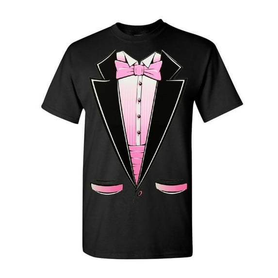 Tee Hunt Pink Tuxedo T-Shirt Funny Party Wedding Humor Birthday Tux Men's Novelty Shirt