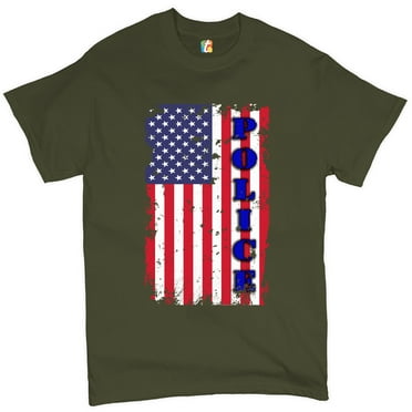 Tee Hunt Police Distressed American Flag T-shirt First Responders Patriotic Men's Tee, Military Green, Small