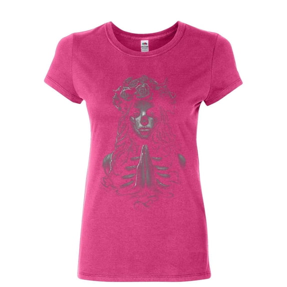 Tee Hunt Pray Girl Women's T-Shirt Calavera Day of The Dead Dia de Los Muertos, Pink, Small