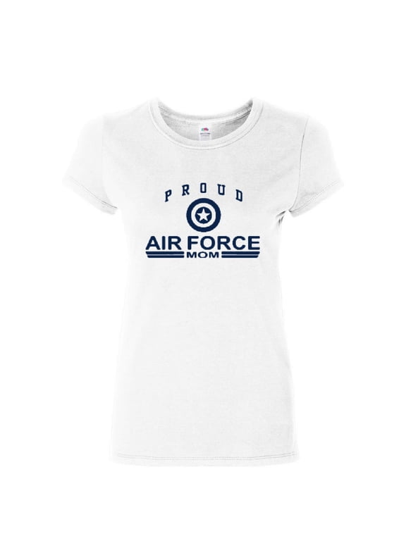 Proud Air Force Mom Cotton T-Shirt Air Force Military, White, Large