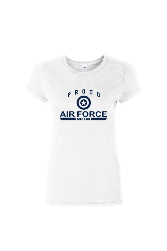 Proud Air Force Mom Cotton T-Shirt Air Force Military, White, Large