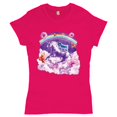 thumbnail image 1 of Tee Hunt Pug Riding a Unicorn in Clouds T-Shirt Space Rainbow Trippy Donuts Women's T-Shirt Tee, Pink, XX-Large, 1 of 5