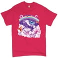 thumbnail image 1 of Tee Hunt Pug Riding a Unicorn in Clouds T-shirt Space Rainbow Trippy Donuts Men's Tee, Hot Pink, 4X-Large, 1 of 5