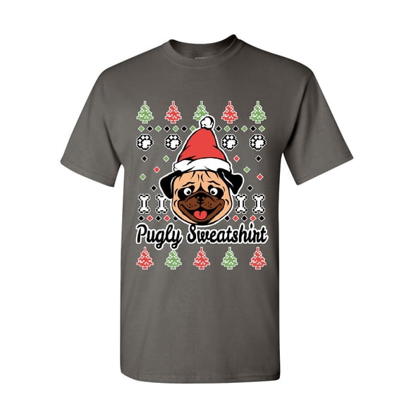 Tee Hunt Pugly Sweatshirt T-Shirt Pug Ugly Sweater Jolly Christmas Xmas Mens Shirt, Charcoal, 5X-Large