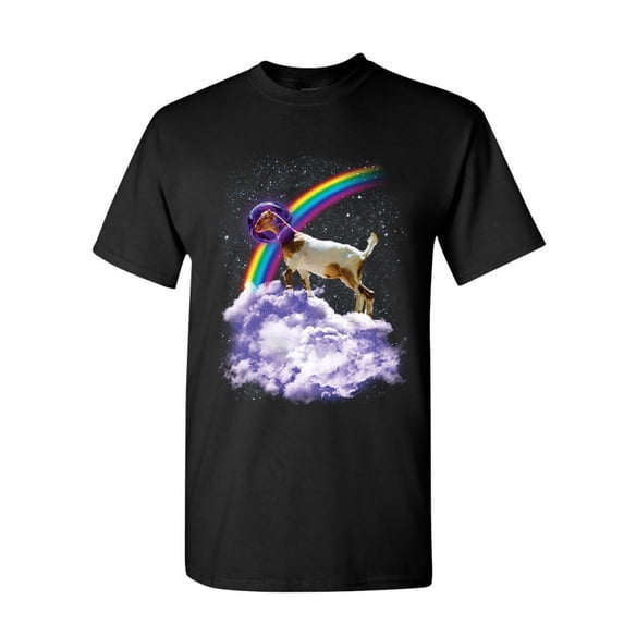 Tee Hunt Rainbow Goat on a Cloud T-Shirt Galaxy Space Funny Universe Gag Mens Shirt, Black, XX-Large