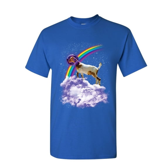 Tee Hunt Rainbow Goat on a Cloud T-Shirt Galaxy Space Funny Universe Gag Mens Shirt, Blue, Large