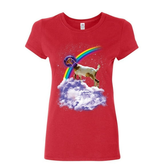 Tee Hunt Rainbow Goat on a Cloud Women's T-Shirt Galaxy Space Funny Universe Gag Shirt, Red, 3X-Large