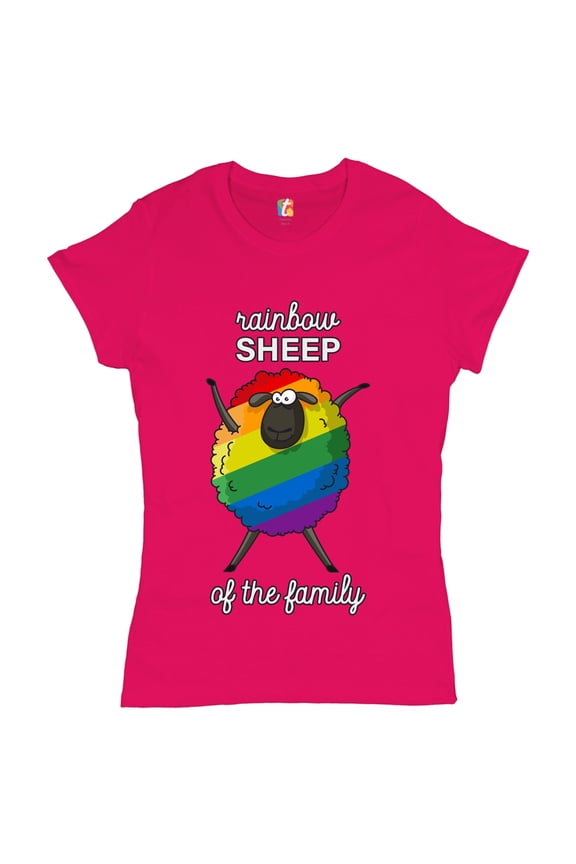 Rainbow Sheep of The Family T-Shirt Gay Pride LGBT Support Funny Women's T-Shirt Tee, Pink, Medium