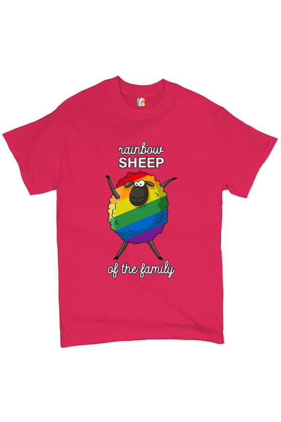 Rainbow Sheep of the Family T-shirt Gay Pride LGBT Support Funny Men's Tee, Hot Pink, Medium