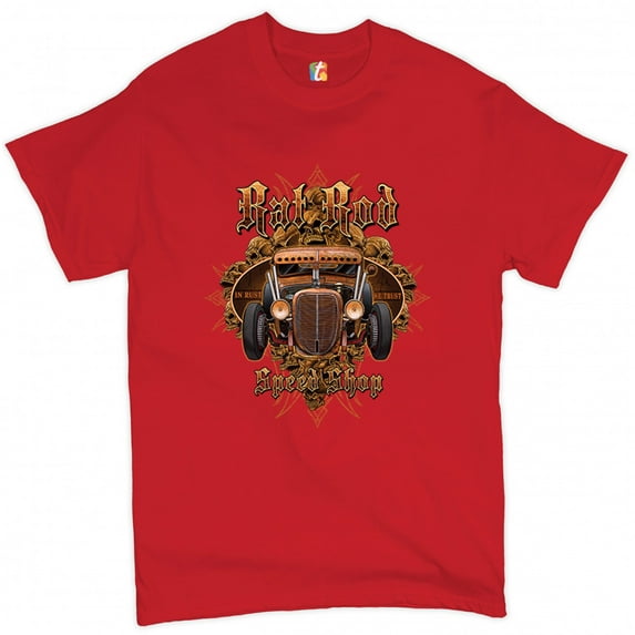 Tee Hunt Rat Rod in Rust We Trust T-Shirt Retro Hot Rod Route 66 Old School Men's Tee, Red, 4X-Large