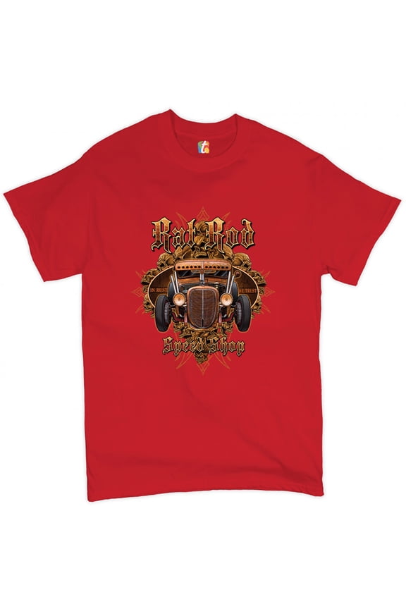 Rat Rod in Rust We Trust T-Shirt Retro Hot Rod Route 66 Old School Men's Tee, Red, Large