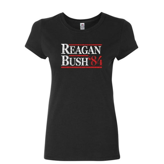Tee Hunt Reagan Bush '84 Women's T-Shirt Ronald American President History GOP Shirt, Black, Large