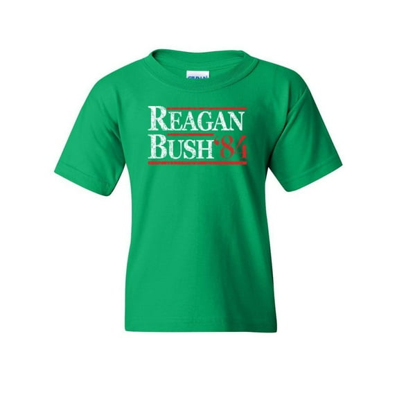 Tee Hunt Reagan Bush '84 Youth T-Shirt Ronald American President History GOP Kids Tee, Green, X-Large