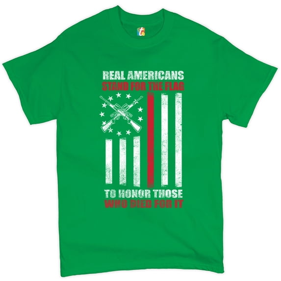 Tee Hunt Real Americans Stand for The Flag T-Shirt Patriotic Veteran's Day Men's Tee, Green, Medium