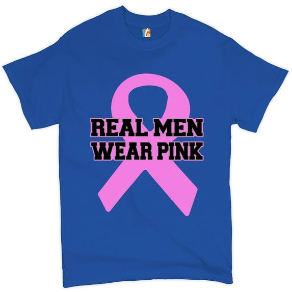 Tee Hunt Real Men Wear T-Shirt Breast Cancer Awareness Month Men's Novelty Shirt, Blue, XX-Large