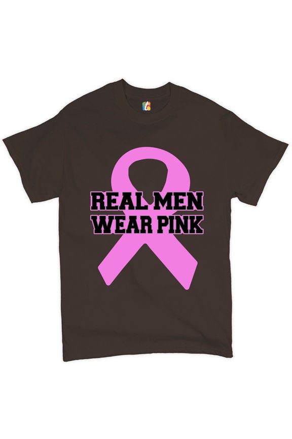 Real Men Wear T-Shirt Breast Cancer Awareness Month Men's Novelty Shirt, Brown, Medium