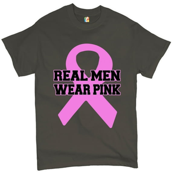 Tee Hunt Real Men Wear T-Shirt Breast Cancer Awareness Month Men's Novelty Shirt, Charcoal, X-Large