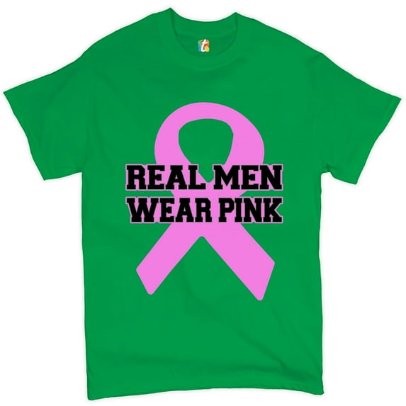 Tee Hunt Real Men Wear T-Shirt Breast Cancer Awareness Month Men's Novelty Shirt, Green, 5X-Large