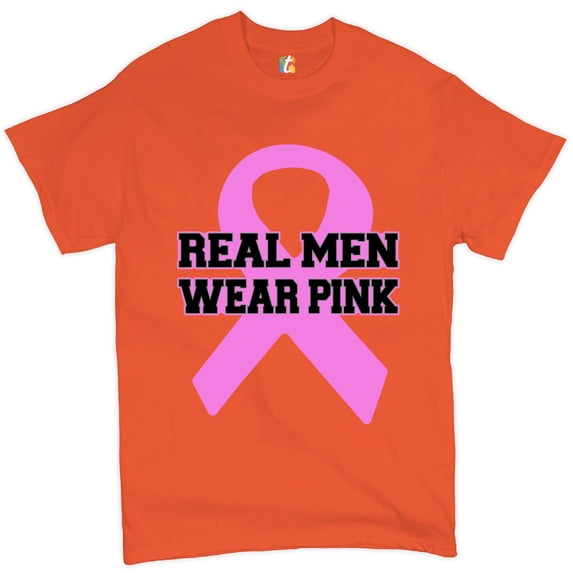 Tee Hunt Real Men Wear T-Shirt Breast Cancer Awareness Month Men's Novelty Shirt, Orange, 5X-Large
