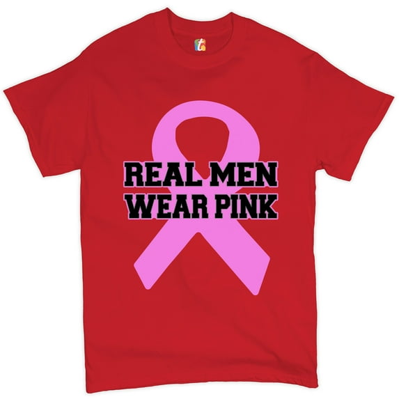 Tee Hunt Real Men Wear T-Shirt Breast Cancer Awareness Month Men's Novelty Shirt, Red, Medium
