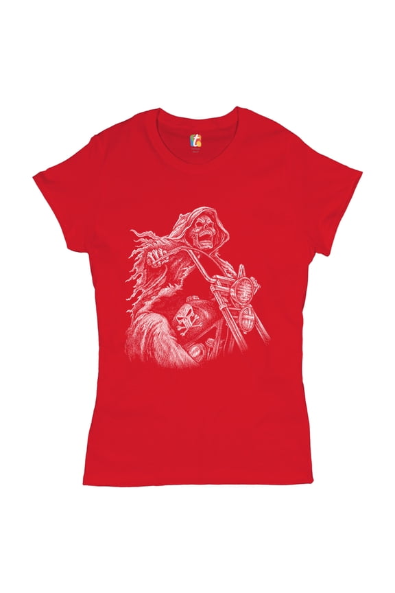 Reaper Biker T-Shirt Skeleton Biker Forever Women's T-Shirt Tee, Red, Small