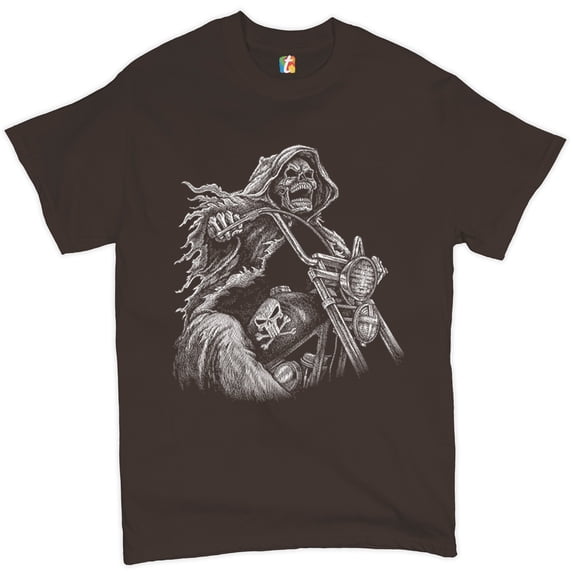 Tee Hunt Reaper Biker T-shirt Ride or Die Skeleton Biker Forever Motorcycle Men's Tee, Brown, Medium