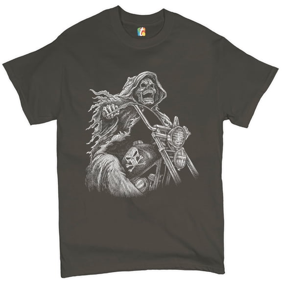 Tee Hunt Reaper Biker T-shirt Ride or Die Skeleton Biker Forever Motorcycle Men's Tee, Charcoal, Large