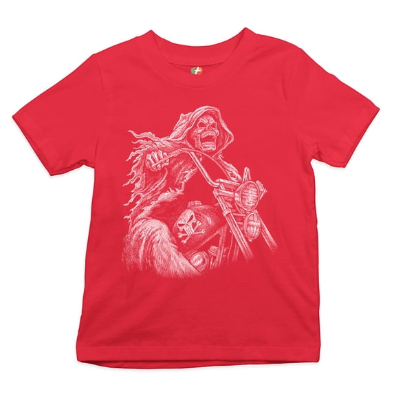 Tee Hunt Reaper Biker Youth T-Shirt Ride or Die Skeleton Biker Forever Motorcycle Kids, Red, X-Large