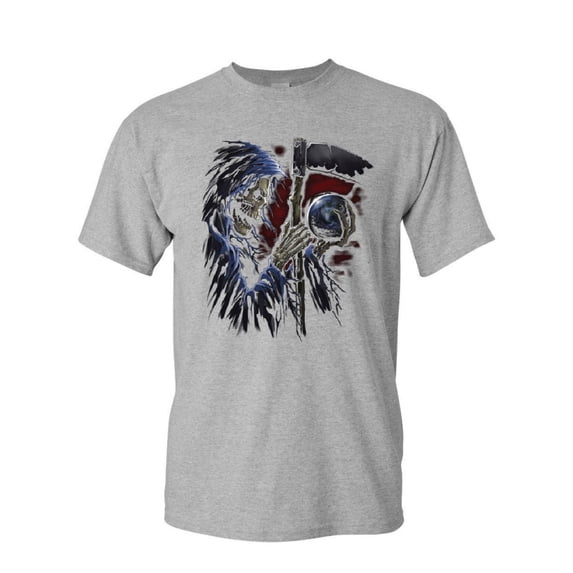 Tee Hunt Reaper Sphere Scythe T-Shirt Death Skull Creepy Scary Monster Mens, Gray, 4X-Large