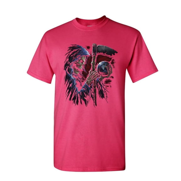 Tee Hunt Reaper Sphere Scythe T-Shirt Death Skull Creepy Scary Monster Mens, Hot Pink, Medium