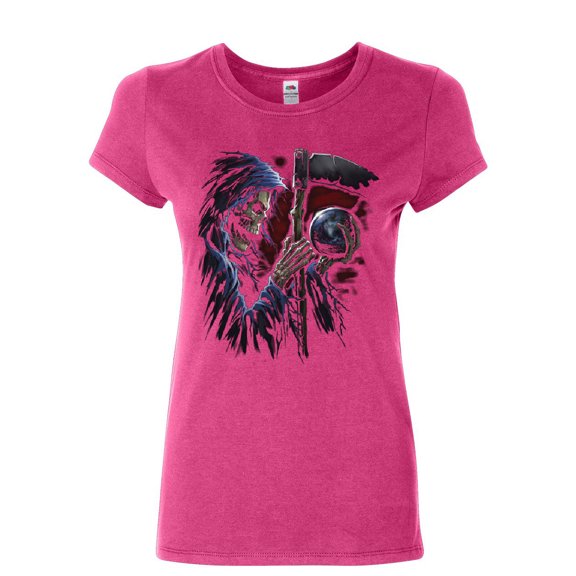 Tee Hunt Reaper Sphere Scythe Women's T-Shirt Death Skull Creepy Scary, Pink, 3X-Large