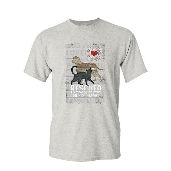 Tee Hunt Rescued My Best Friend T-Shirt Cat Dog Lovers Adopt a Pet Mens Shirt, Ash Gray, Medium
