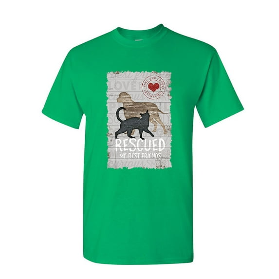 Tee Hunt Rescued My Best Friend T-Shirt Cat Dog Lovers Adopt a Pet Mens Shirt, Green, X-Large