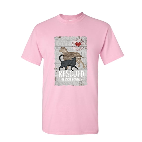 Tee Hunt Rescued My Best Friend T-Shirt Cat Dog Lovers Adopt a Pet Mens Shirt, Light Pink, Large