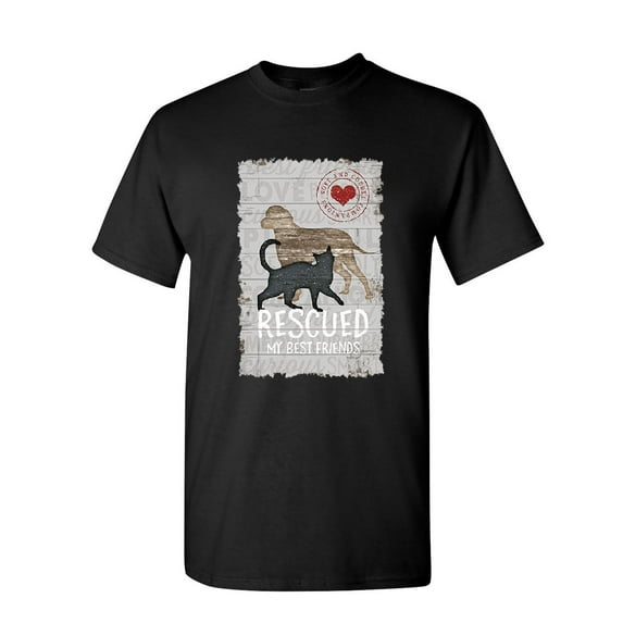 Tee Hunt Rescued My Best Friend T-Shirt Cat Dog Lovers Adopt a Pet Mens Shirt