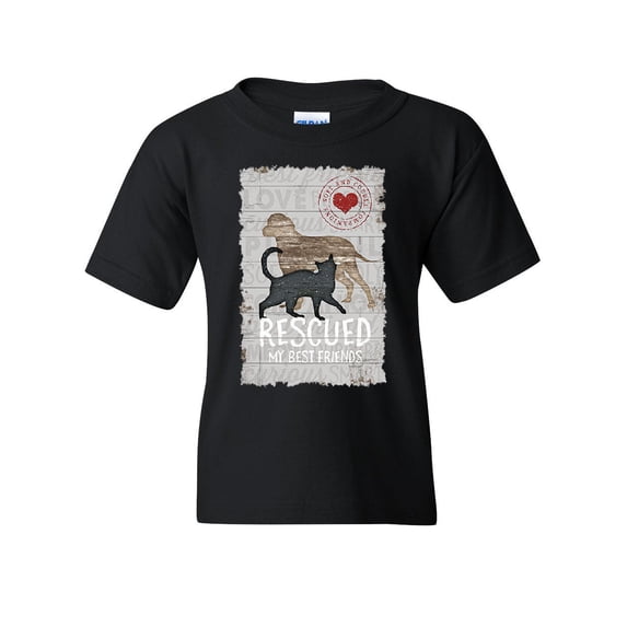 Tee Hunt Rescued My Best Friend Youth T-Shirt Cat Dog Lovers Adopt a Pet Kids Tee, Black, X-Large