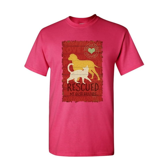 Tee Hunt Rescued My Best Friends T-Shirt Animal Shelter Dog Cat Lovers Mens Shirt, Hot Pink, XX-Large