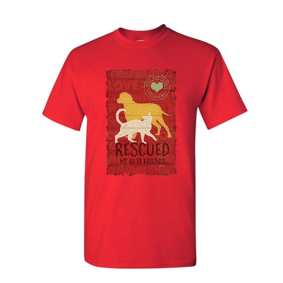 Tee Hunt Rescued My Best Friends T-Shirt Animal Shelter Dog Cat Lovers Mens Shirt, Red, Small