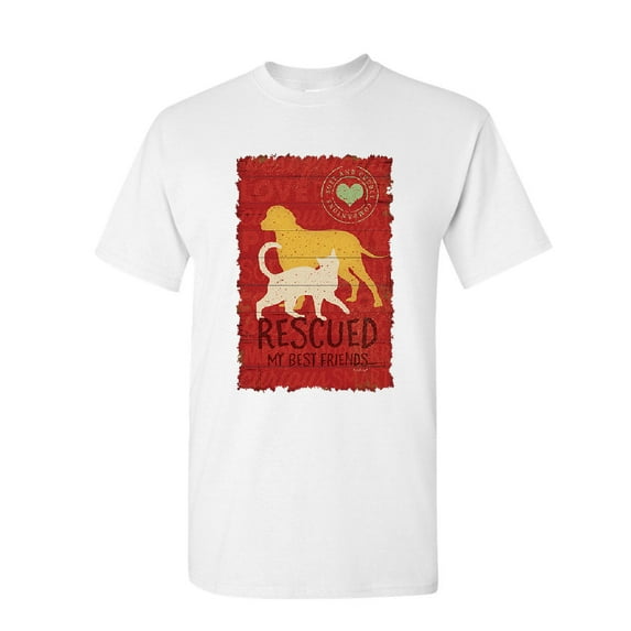 Tee Hunt Rescued My Best Friends T-Shirt Animal Shelter Dog Cat Lovers Mens Shirt, White, Small
