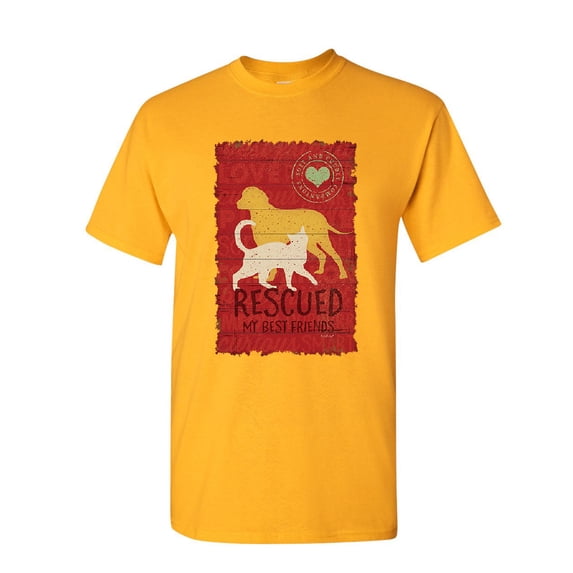 Tee Hunt Rescued My Best Friends T-Shirt Animal Shelter Dog Cat Lovers Mens Shirt, Yellow, Medium