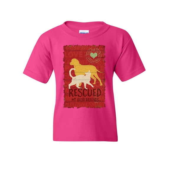 Tee Hunt Rescued my Best Friends Youth T-Shirt Animal Shelter Dog Cat Lovers Kids Tee, Pink, Medium
