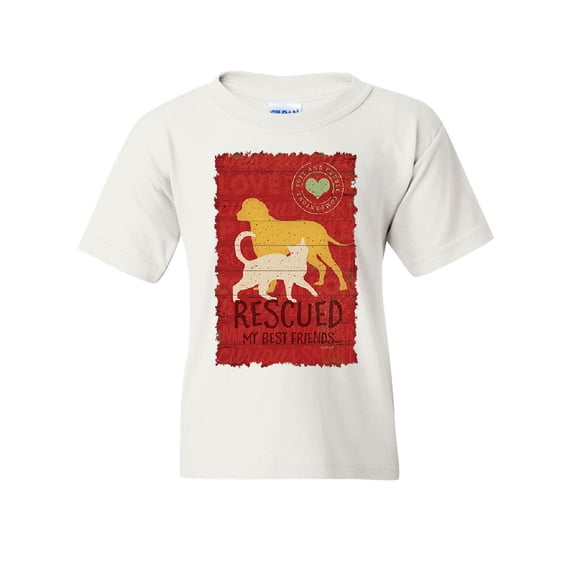 Tee Hunt Rescued my Best Friends Youth T-Shirt Animal Shelter Dog Cat Lovers Kids Tee, White, Medium
