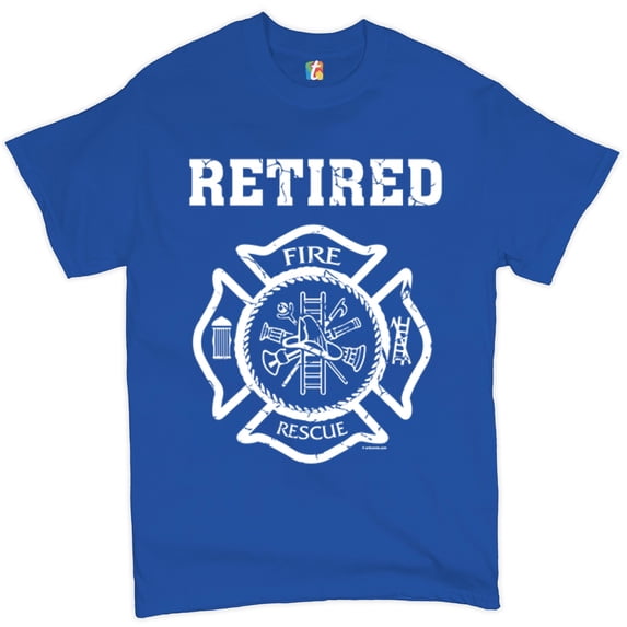 Tee Hunt Retired Firefighter Badge T-Shirt Fire and Rescue Fire Department Men's Tee, Blue, 5X-Large