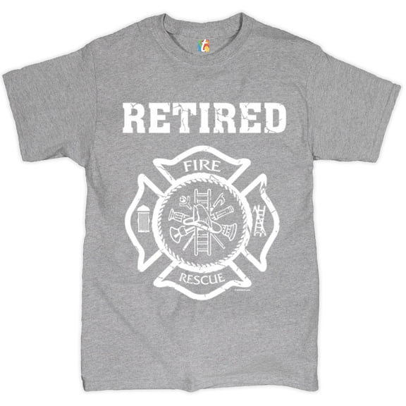 Tee Hunt Retired Firefighter Badge T-Shirt Fire and Rescue Fire Department Men's Tee, Gray, 4X-Large