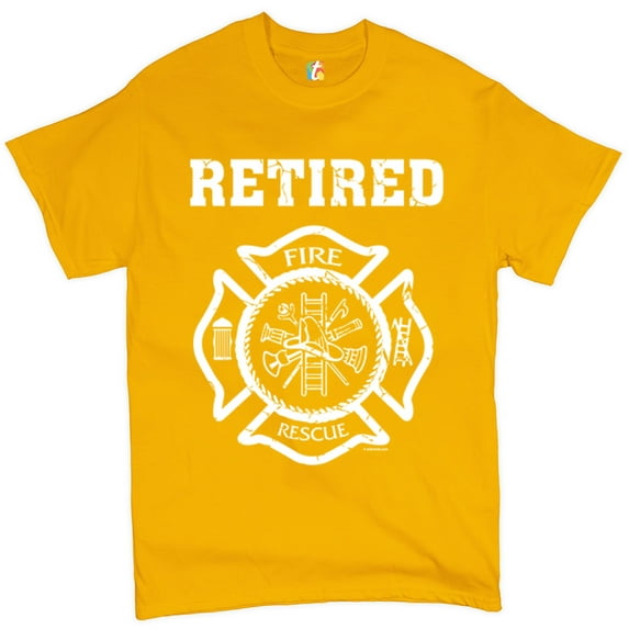 Tee Hunt Retired Firefighter Badge T-Shirt Fire and Rescue Fire Department Men's Tee, Yellow, Medium