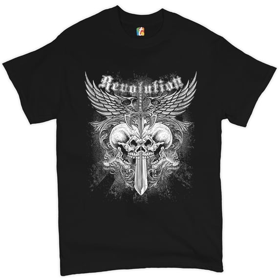 Tee Hunt Revolution Gothic Skulls T-shirt Angel Wings Skeleton Horror Men's Tee
