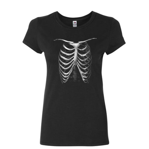 Tee Hunt Rib Cage Glow in The Dark Women's T-Shirt Skeleton Halloween Bones Xray Shirt