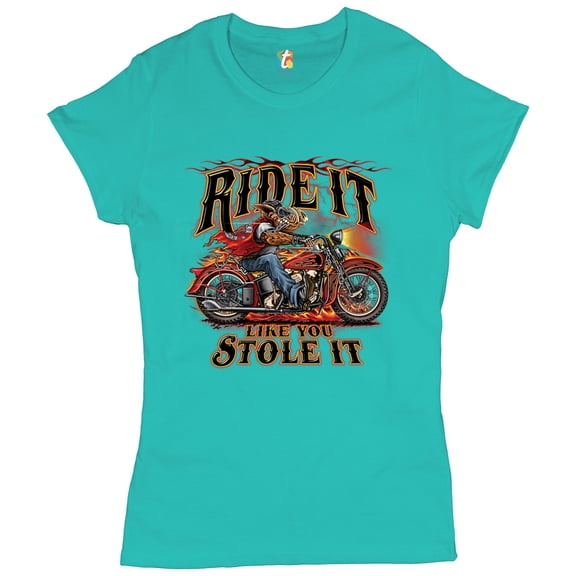 Tee Hunt Ride It Like You Stole It T-Shrit Biker Born to Be Wild Motorcycle Women's T-Shirt Tee, Light Blue, X-Large