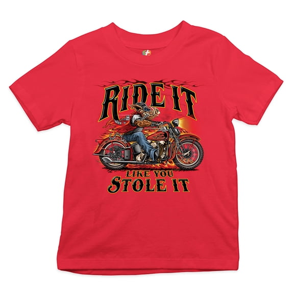 Tee Hunt Ride It Like You Stole It Youth T-Shirt Biker Born to Be Wild Motorcycle Kids, Red, Large
